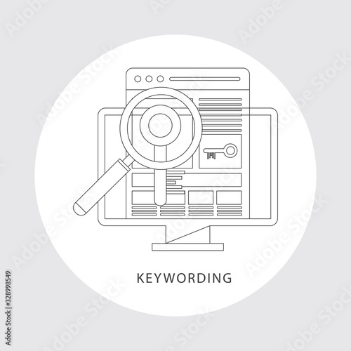 Keywording, SEO keywording process, keyword research, keywords optimization flat vector 