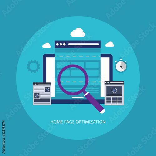 Website homepage optimization, homepage setup, SEO optimized pages flat vector concept