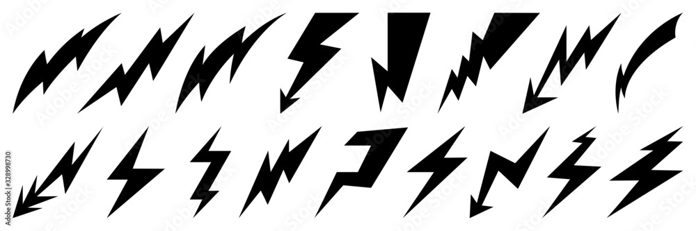 Obraz Lightning bolt icons set. Thunder hand drawn doodle. Vector illustration