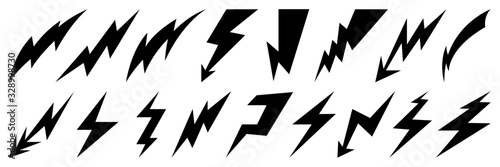 Obraz na płótnie Lightning bolt icons set. Thunder hand drawn doodle. Vector illustration
