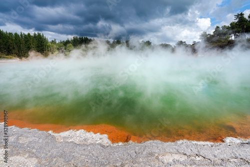 Steam rising from Wai-O-Tapu thermal pools