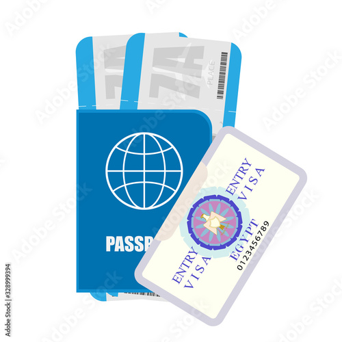 Vector illustration of passport, airline ticket and visa to egypt. Isolated on a white background.