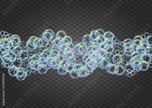 Soap bubble. Detergent bath foam and suds for bathtub. Shampoo.