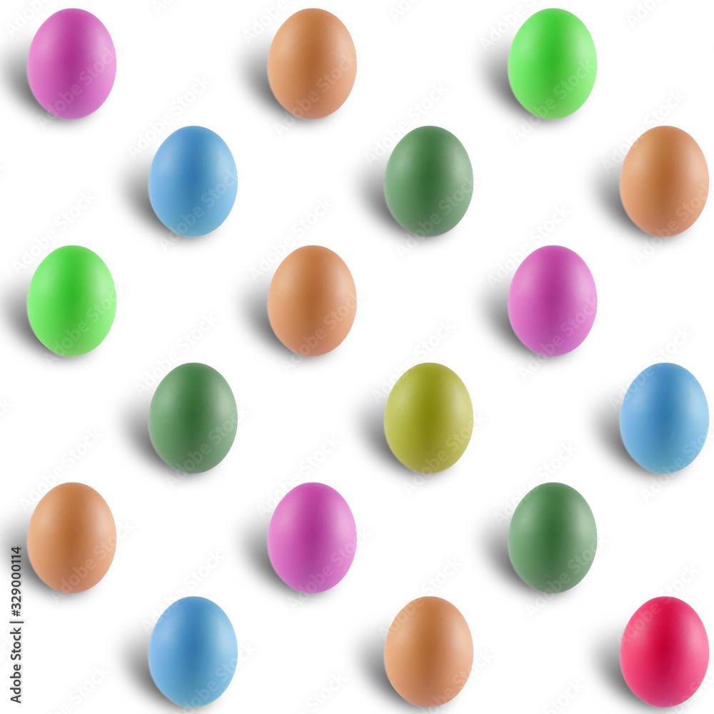 Easter background of multicoloured eggs on white