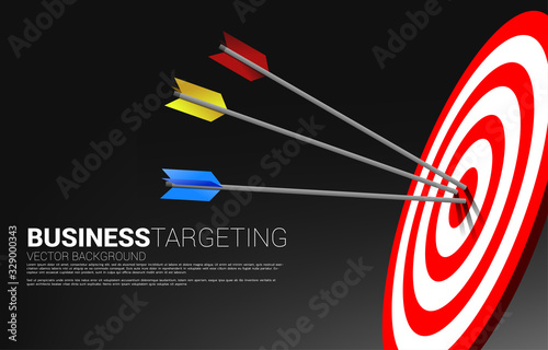 multiple color archery hit on the center of dartboard . Business Concept of marketing target and customer.Company vision mission and goal.