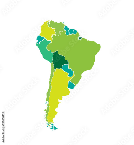 Colored South America map