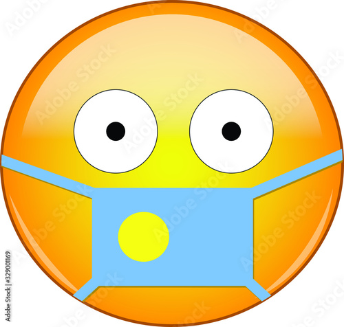 Yellow scared emoji in Palauan medical mask protecting from SARS, coronavirus, bird flu and other viruses, germs and bacteria and contagious disease as well as toxic smog in Palau.