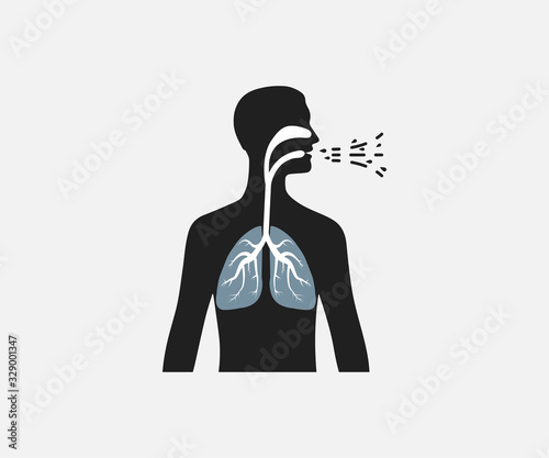 Lungs man body silhouette. Vector illustration, flat design.
