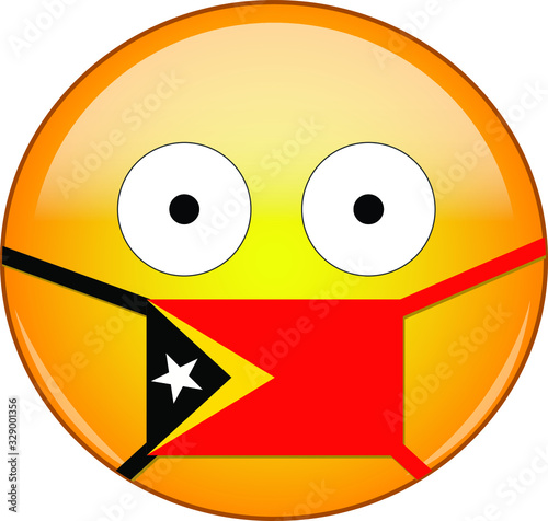 Yellow scared emoji in Timorese medical mask protecting from SARS, coronavirus, bird flu and other viruses, germs and bacteria and contagious disease as well as toxic smog in Timor Leste.