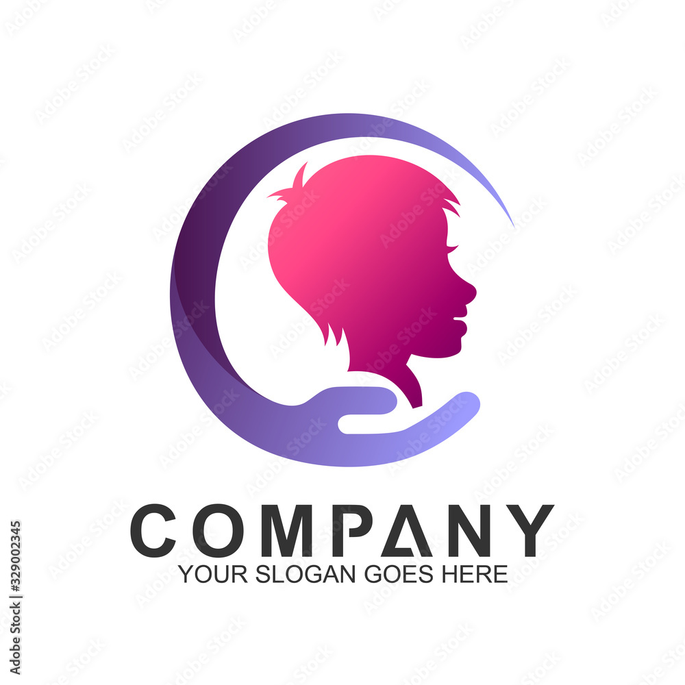 human health and care logo. vector logo template of hand with people in circle shape human health and care logo. vector logo template of hand with people in circle shape