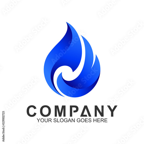 blue fire logo design template, abstract fire vector