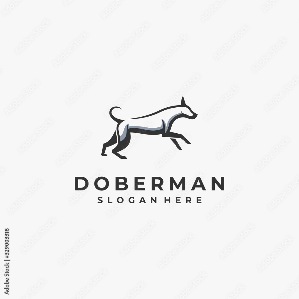 Vector Logo Illustration Doberman Dog Mascot Cartoon Style.