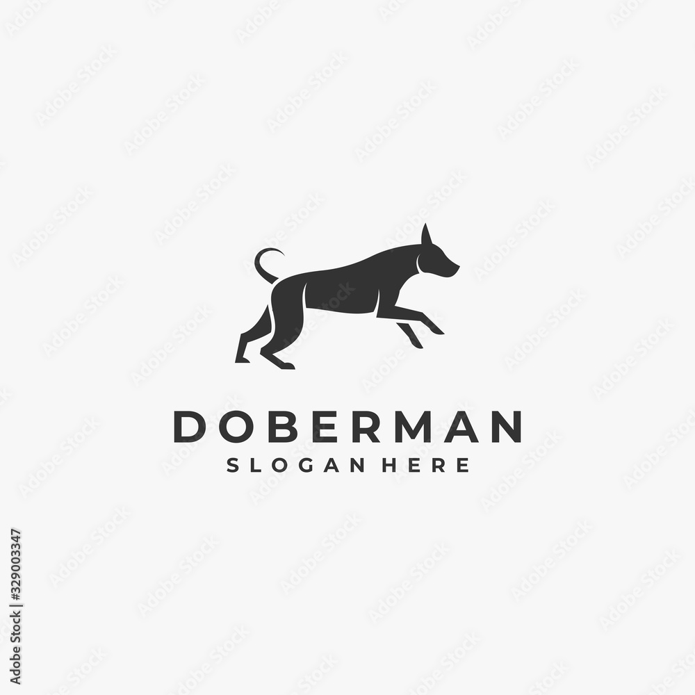 Vector Logo Illustration Doberman Dog Silhouette Style.