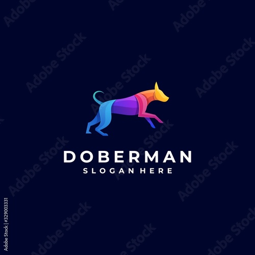 Vector Logo Illustration Doberman Dog Gradient Colorful Style.