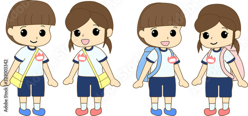 体操服で遠足へ行く子供　 Children who go on an excursion in gym clothes