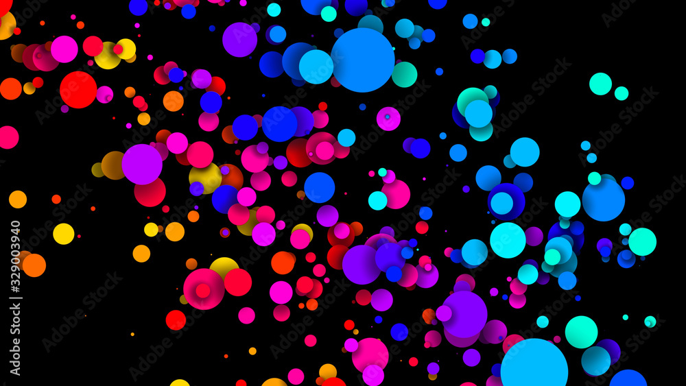 Abstract simple background with beautiful multi-colored circles or balls in flat style like paint bubbles in water. 3d render of particles, colored paper applique. Creative design background 1