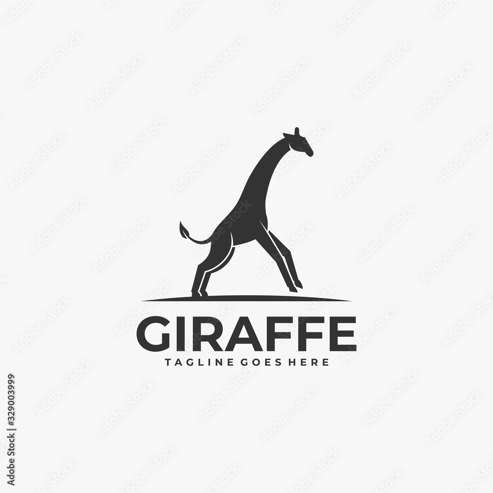 Vector Logo Illustration Giraffe jump Silhouette Style.