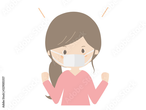 Woman doing guts pose wearing mask