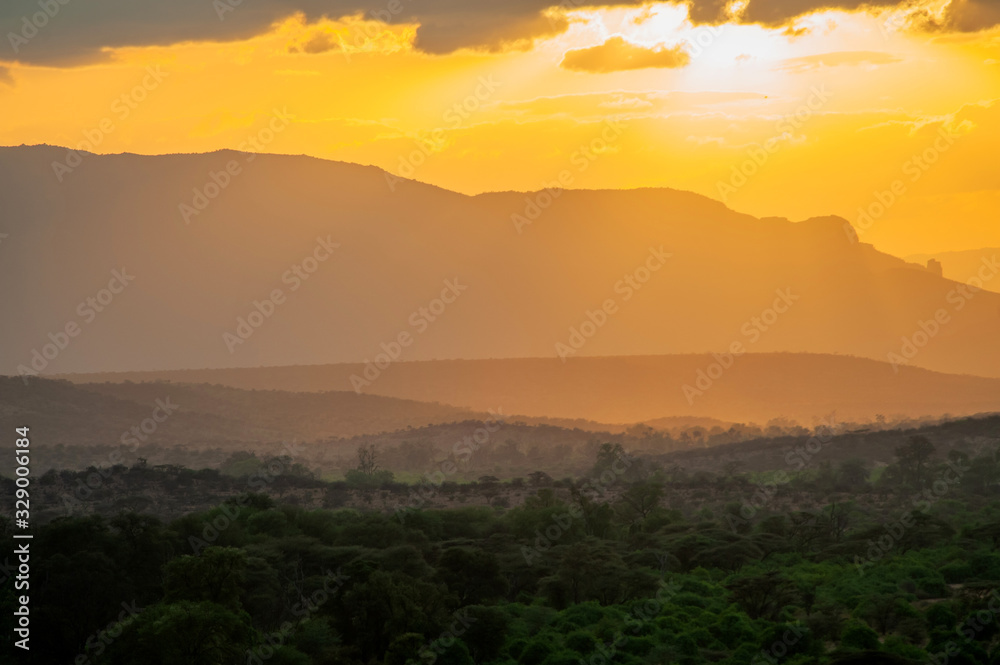 Sunset landscape in Amboseli National Park, Kenya