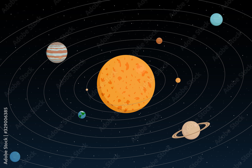 Solar system planets and their orbits. Vector illustration. Stock ...