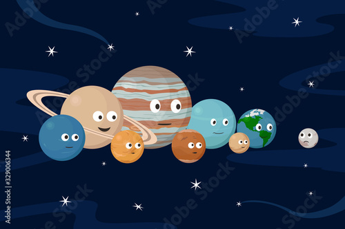 PLUTO and planets of Solar system. Cartoon style. Vector illustration.