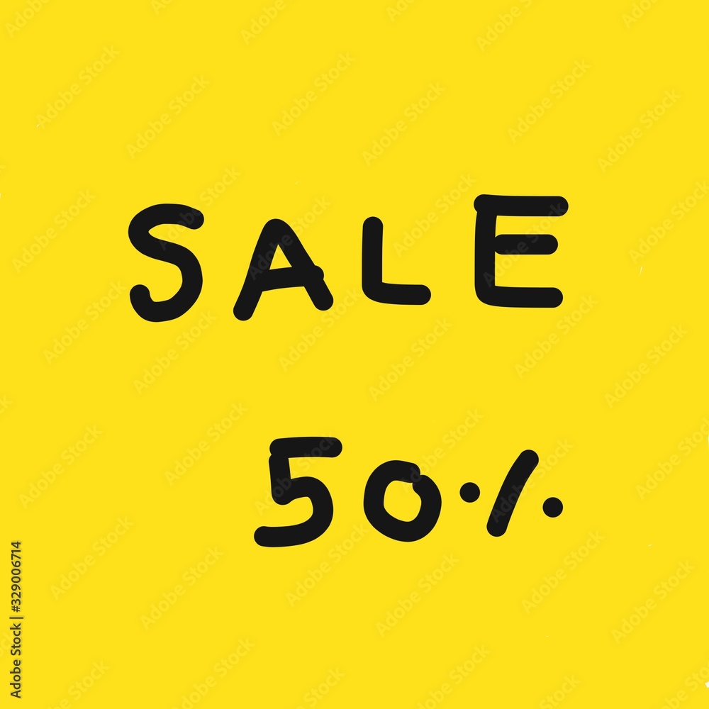 Summer sale 50%, sign on yellow background Summer sale 50%, sign on yellow background