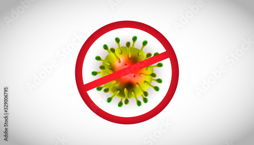 Corona virus 3d realistic vector with warning stop sign in white background. coronaviruses cell, wuhan virus disease. Perfect for banner information, flyer, poster, etc. Vector illustration