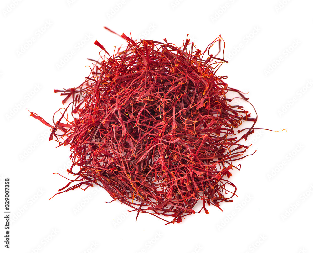Fototapeta premium Pile of saffron threads an isolated on white background