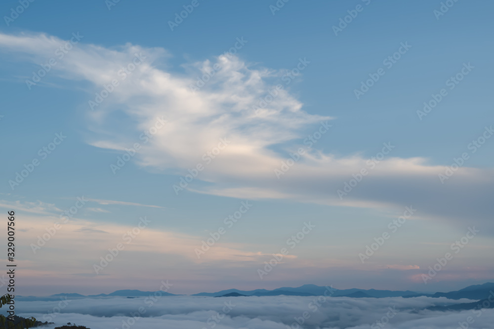 Morning mist on the mountain. The sea mist'sTalay Mok Aiyoeweng The culmination of the most beautiful sea mist in the South. Betong, Yala, Thailand.