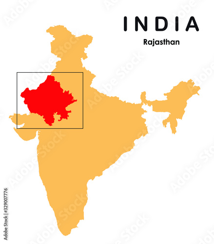 Rajasthan On The Map Of India Rajasthan In India Map. Rajasthan Map Stock Vector | Adobe Stock