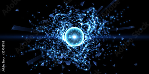 Complex light effect, particle explosion on dark background