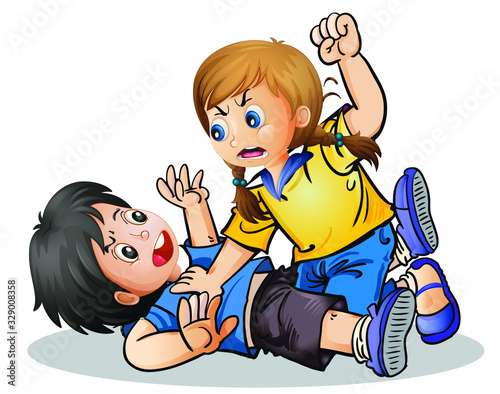 Vector illustration of kids fighting