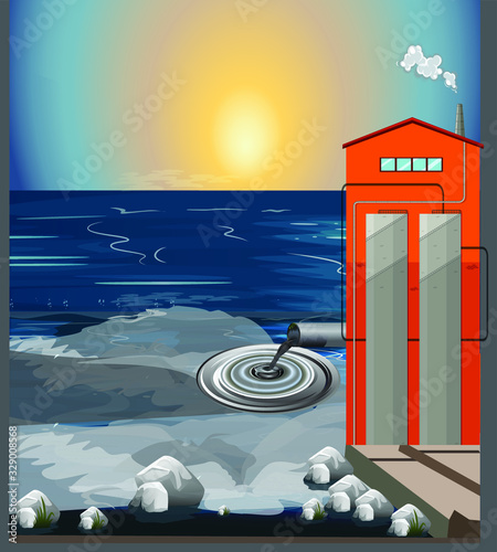 water pollution from industry Vector illustration