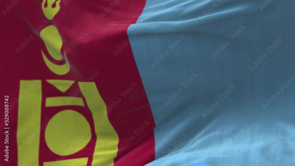 4k Mongolia National flag slow loop seamless waving with visible ...