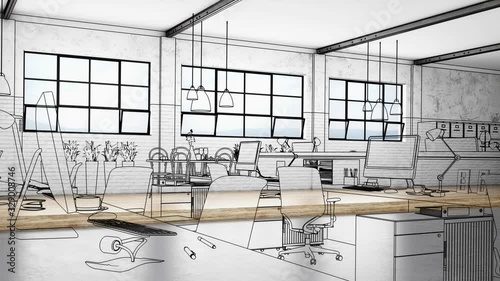 Refurbished office area - loopable 3d visualization