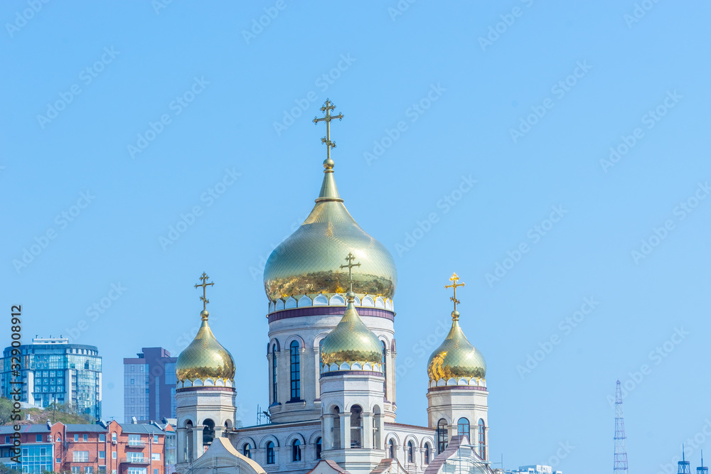Urban landscape with a view of the Golden domes of the temple