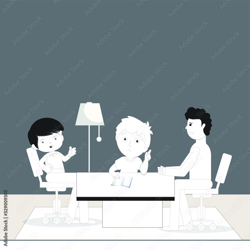 Black and white character design. people are in meeting for discussion Black and white character design. people are in meeting for discussion