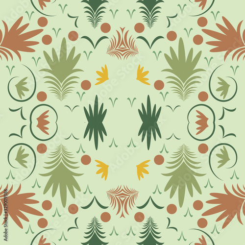 seamless pattern with flowers and leaves hohloma style