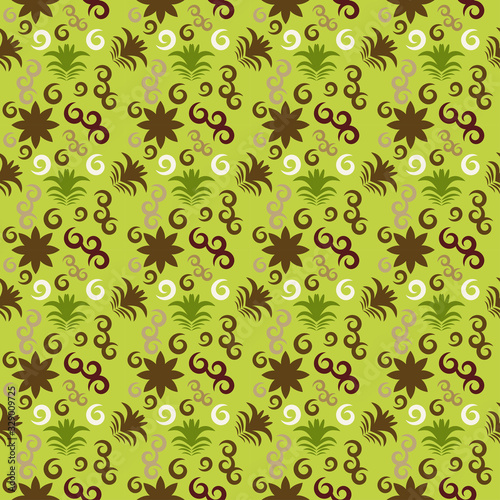 seamless pattern with flowers and leaves hohloma style