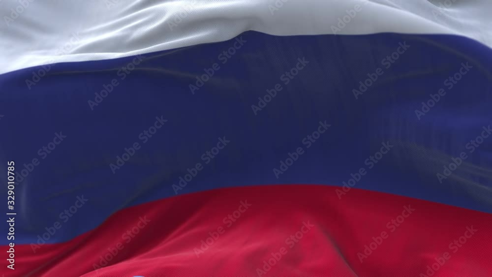 4k Russia National flag slow loop seamless waving with visible wrinkles in wind blue sky background.A fully digital rendering;animation loops at 20 seconds. 4k Russia National flag slow loop seamless waving with visible wrinkles in wind blue sky background.A fully digital rendering;animation loops at 20 seconds.
