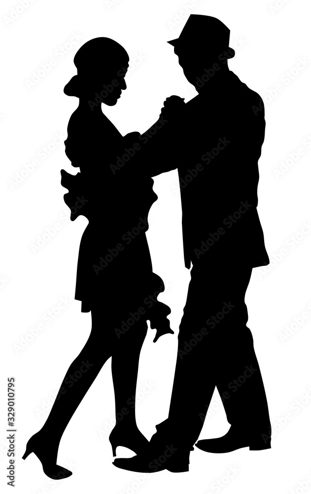 Silhouette figure girl and boy,