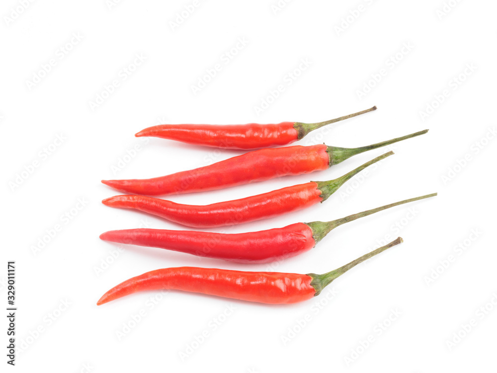Red chili pods isolated on white background. Indian cuisine, ayurveda, naturopathy concept