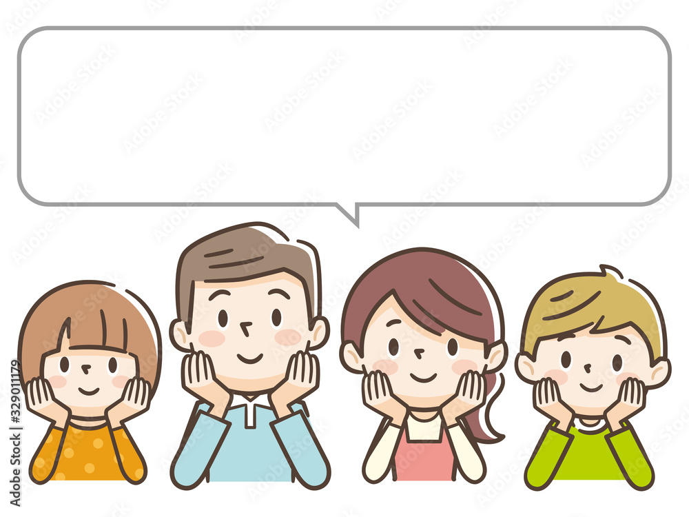 頬杖をつく家族と吹き出し