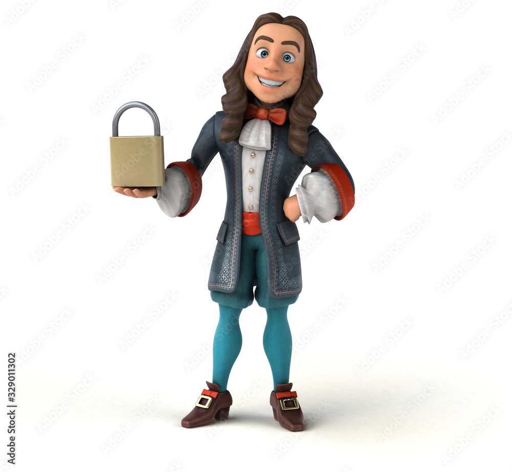 3D Illustration of a cartoon man in historical baroque costume