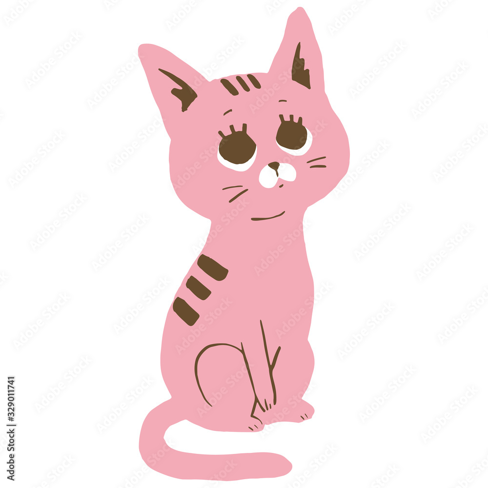 Fototapeta premium 見上げているピンクの猫