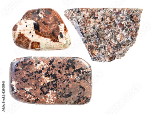 set of various spreusteined rocks isolated photo