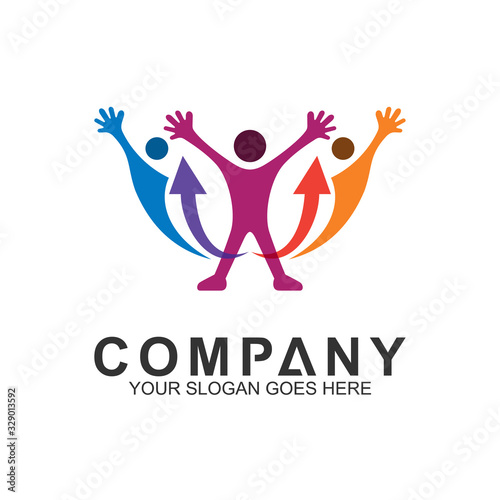 People with arrow logo design template. Success People icon. Consulting Logo. Corporate Management, data and graph symbol.