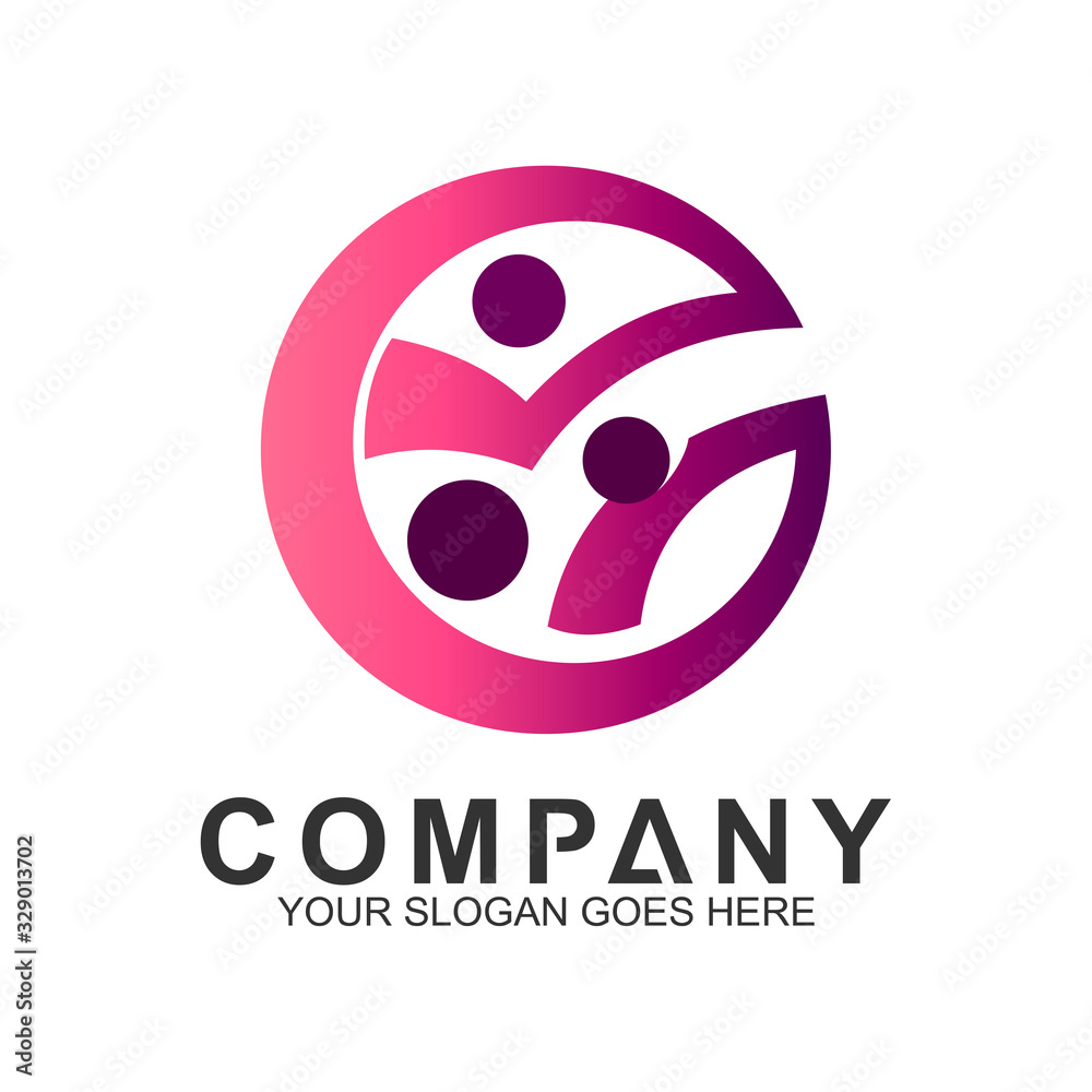 Happy family logo and care. Healthy family icon. Vector parents with children. Adoption and charity logo.