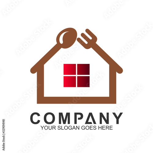 house with spoon fork logo, food and cooking vector, restaurant logo, home kitchen