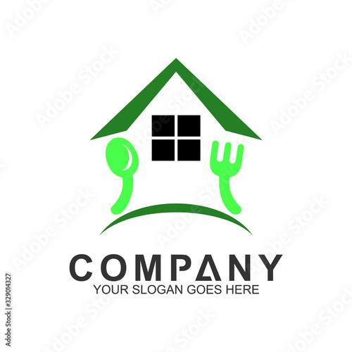 house with spoon fork logo, food and cooking vector, restaurant logo, home kitchen
